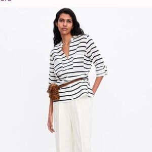 Zara linen stripes white and blue shirt